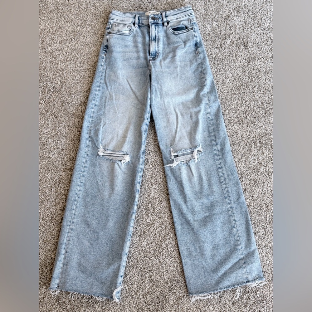 Stylish Light Blue Distressed Women's Wide Leg Jeans